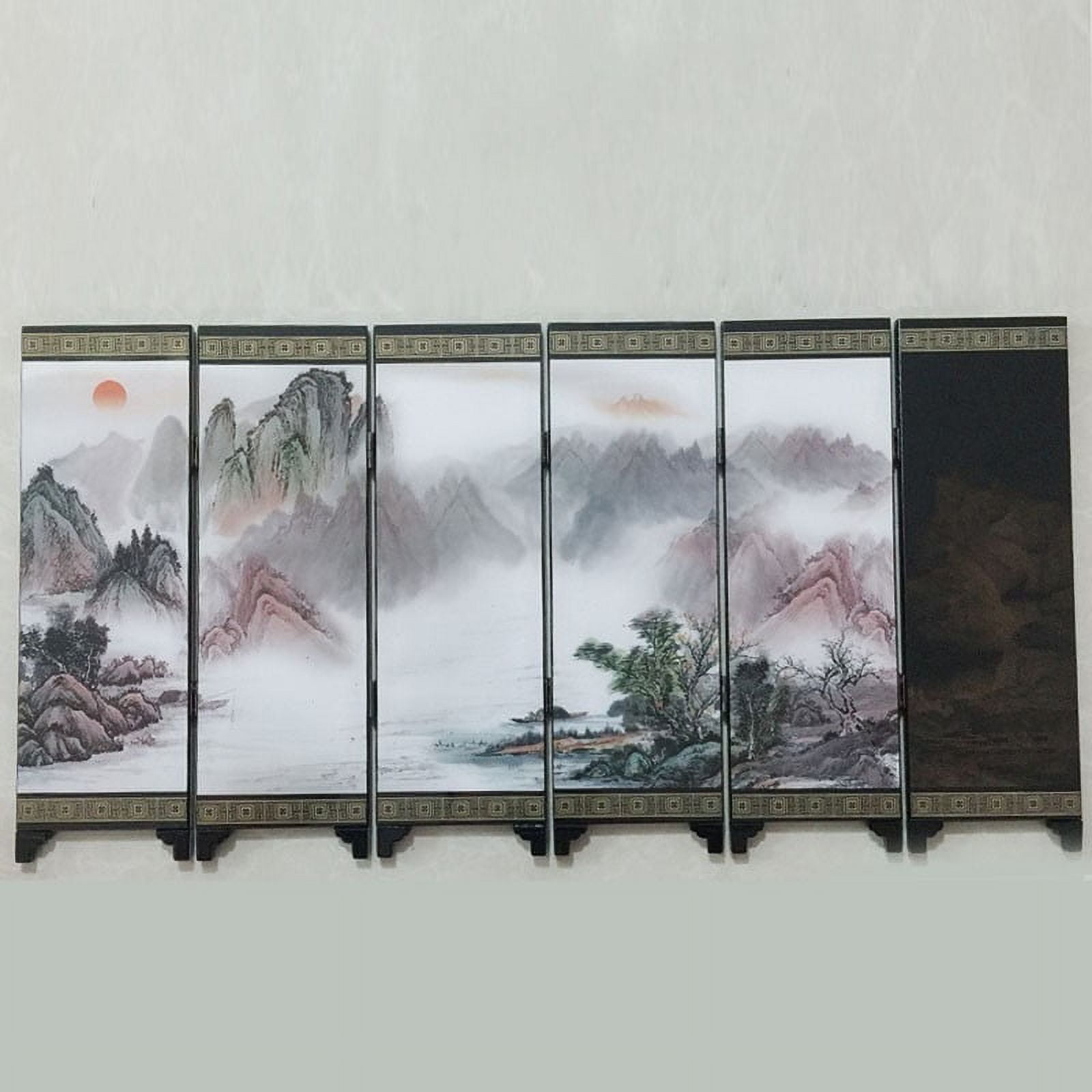 Cogfs Wooden Chinese Style Vintage Retro Small Mini Folding Panel Screen Room Divider