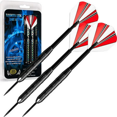 23 Gram Steel Tipped Darts – Tournament Competition Accessory Set with Nylon Shafts, Flights and Carry Case by Trademark (Best Steel Tip Darts)