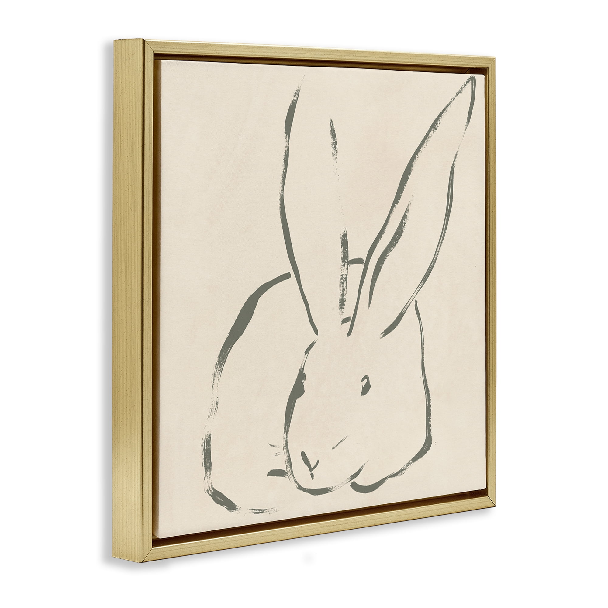 Stupell Industries Minimal Bunny Outline Animals & Insects Drawing Gold Floater Framed Canvas Art Print Wall Art, 18 x 18