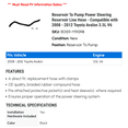 thumbnail image 2 of Reservoir To Pump Power Steering Reservoir Line Hose - Compatible with 2008 - 2012 Toyota Avalon 3.5L V6 2009 2010 2011, 2 of 2