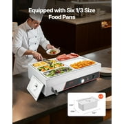 VEVOR Commercial Food Warmer, 1500W Electric Stainless Steel Steam Food Warming with Lid, 6-Pan Fast Heating Countertop Buffet Bain Marie with Power Cord, for Catering, Restaurant, Party & Buffets