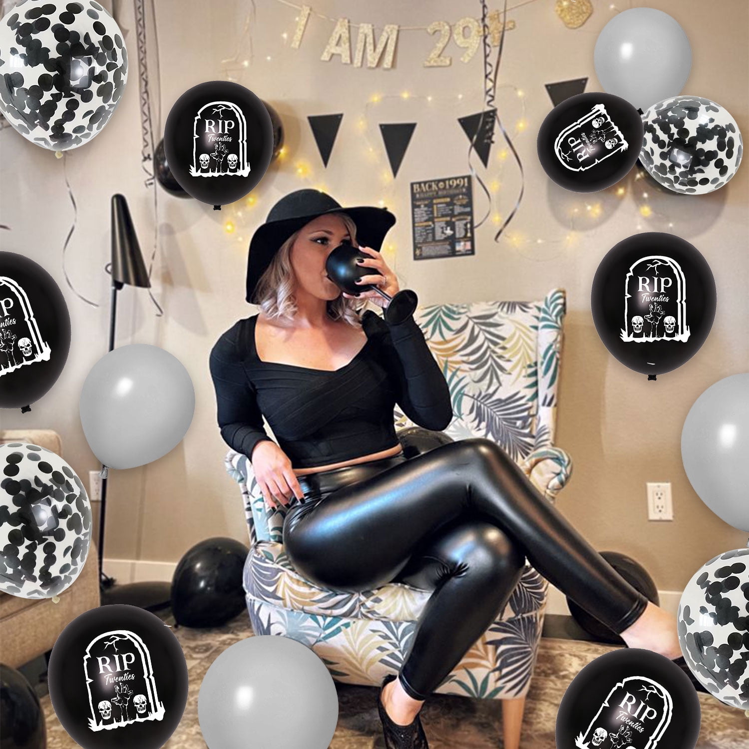 30Pcs Rip Twenties Birthday Balloons, 30th Birthday Party Supplies Death To My Twenties Birthday Decorations, Black Confetti Balloons for Women Funeral 30th Birthday Party Supplies