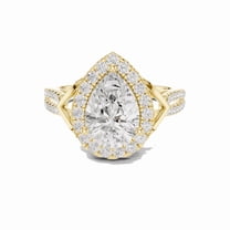 Zuwelria Luxurious Promise Rings | 2.34 Carat Pear Cut Moissanite Diamond Ring for Engagement | D/VVS1 Halo with Accents Ring for Women | 18K Yellow Gold over Silver Size 5