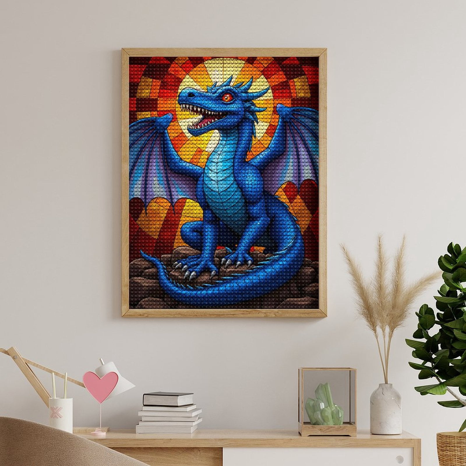 Diamond Art Kits for Adults, Blue Dragon Stained Glass Fantasy 5D Diamond Painting Kits for Adults Beginners, DIY Full Drill Diamond Painting, Gem Art and Crafts 12x16