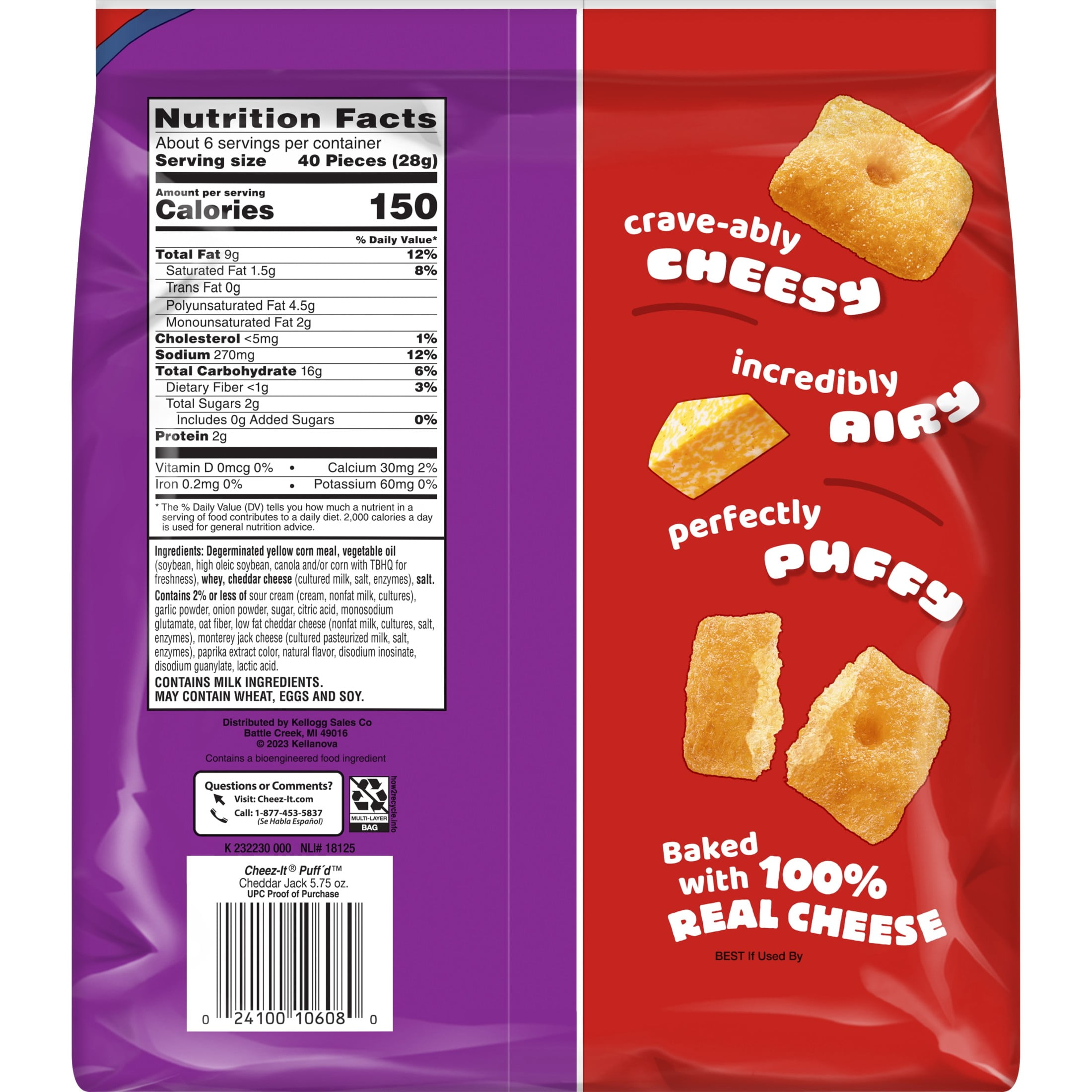 (3 pack) Cheez-It Puff'd Cheddar Jack Cheesy Baked Snacks, Puffed Snack Crackers, 5.75 oz