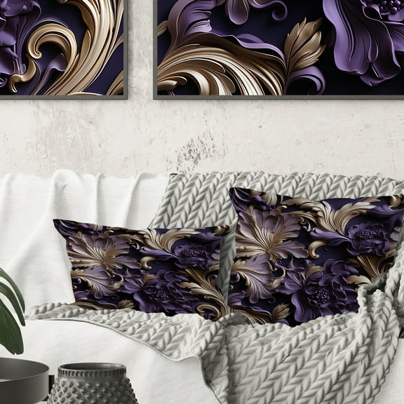 Designart "Majestic Glamour in Deep Purple" Paisley Printed Throw Pillow