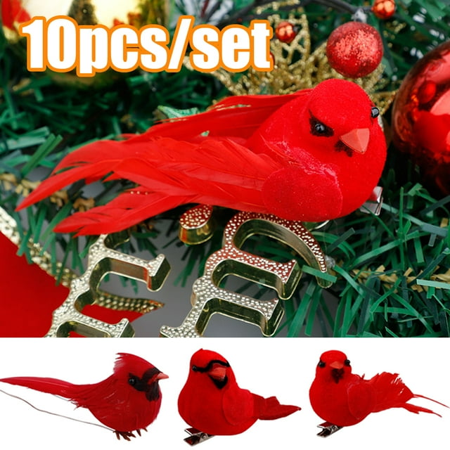 Travelwant 10Pcs Cardinal Clip On Christmas Tree Ornament Bird