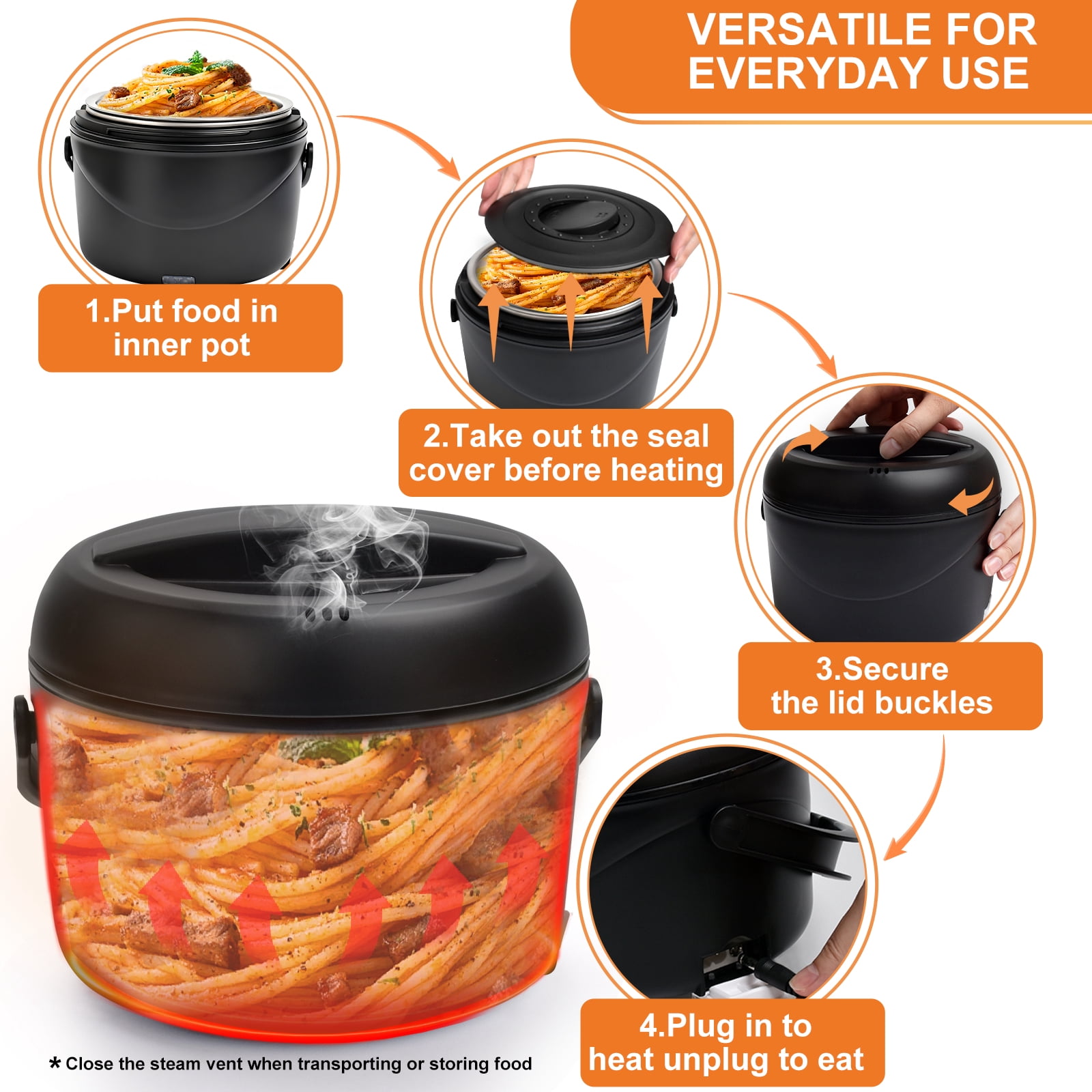 Aotto Electric Lunch Box Food Warmer, 39 oz Personal Food Heater 4 in 1 Heated Lunch Box for Office/Car/Truck/Travel, 12V/24V/110V/220V