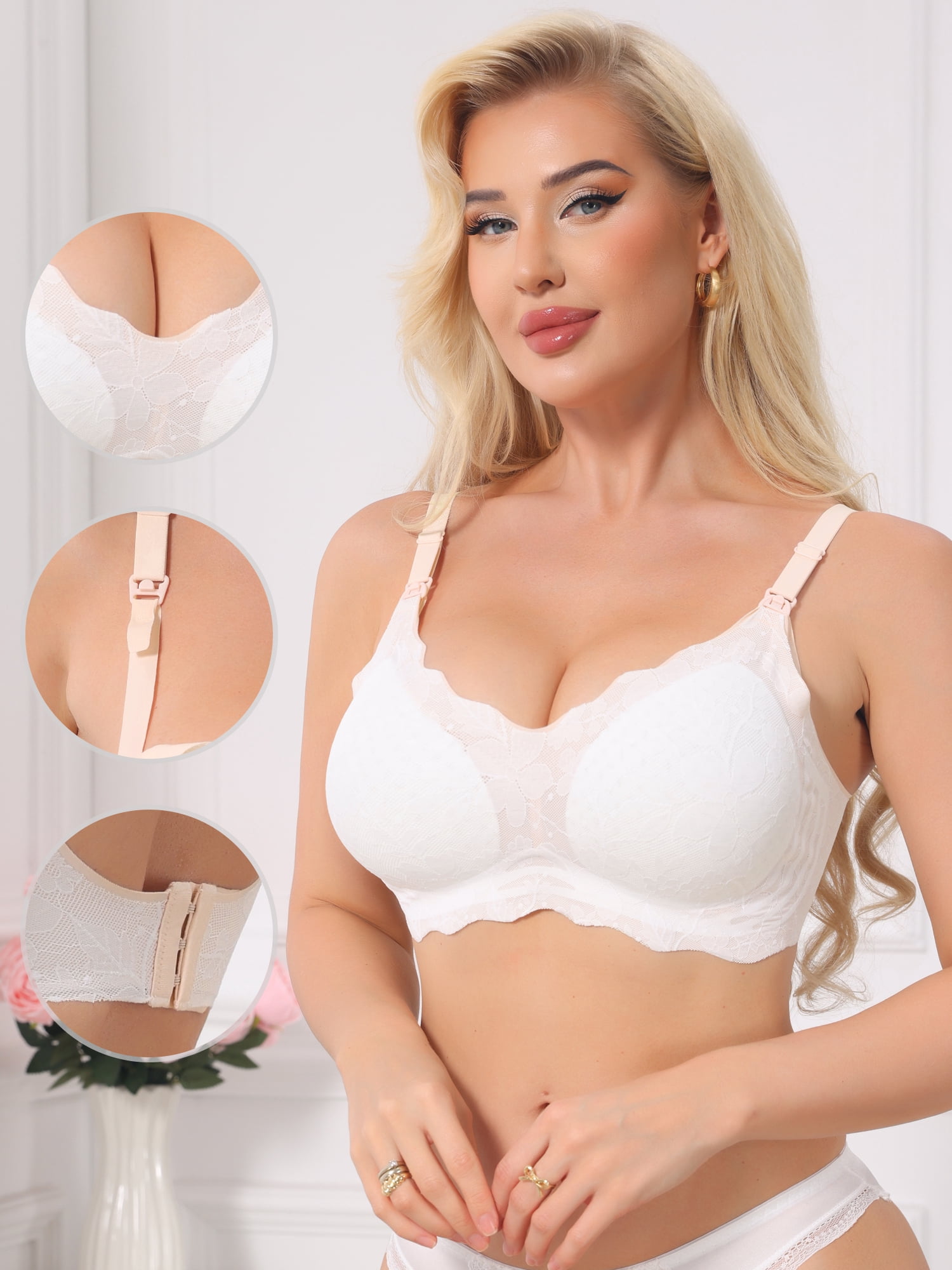DARING DIVA Women's Front Open Maternity Wireless Padded Nursing Bra L White