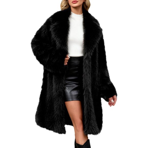 Women's Fur & Faux Fur Jackets & Coats Yigetop Women's Oversized Long Furry Jackets Warm Open Front Long Sleeve Lapel Winter Fluffy Outerwear Faux Fur Jacket Women, Black, L