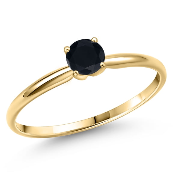 Gem Stone King 14K Yellow Gold Black Onyx Engagement Ring for Women | 0.48 Cttw | Round 5MM | Gemstone December Birthstone | Size 6