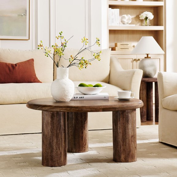 Modway Mavina Round Mango Wood Coffee Table in Walnut by Modway