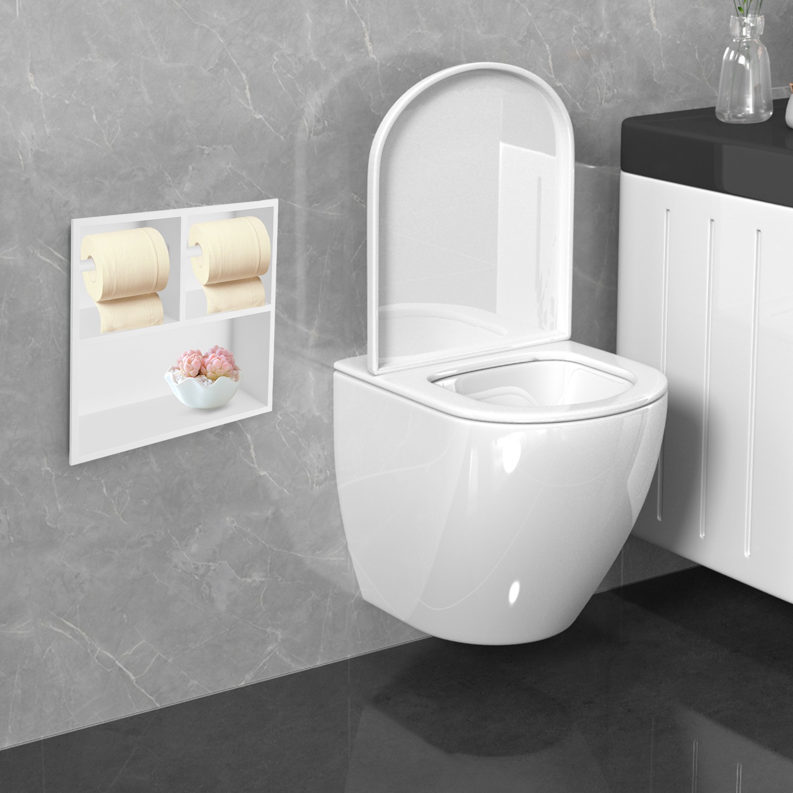 304 Stainless White Recessed Modern Steel Toilet Paper Holder Dual Toilet Roll Holder 12.2*3.94*12.2