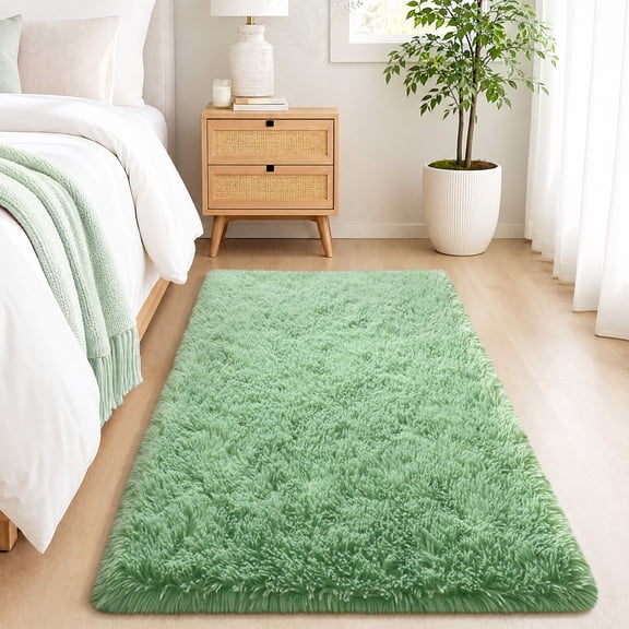 ASPILLOW Shag Area Rug, 3x5ft Fluffy Carpet, Non-Slip Area Rugs for Bedroom Living Room Kids Room in Sage Green