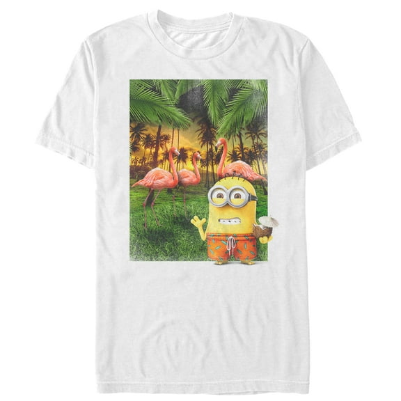 Men's Despicable Me Minion Flamingo Vacation Graphic Tee White 2X Large