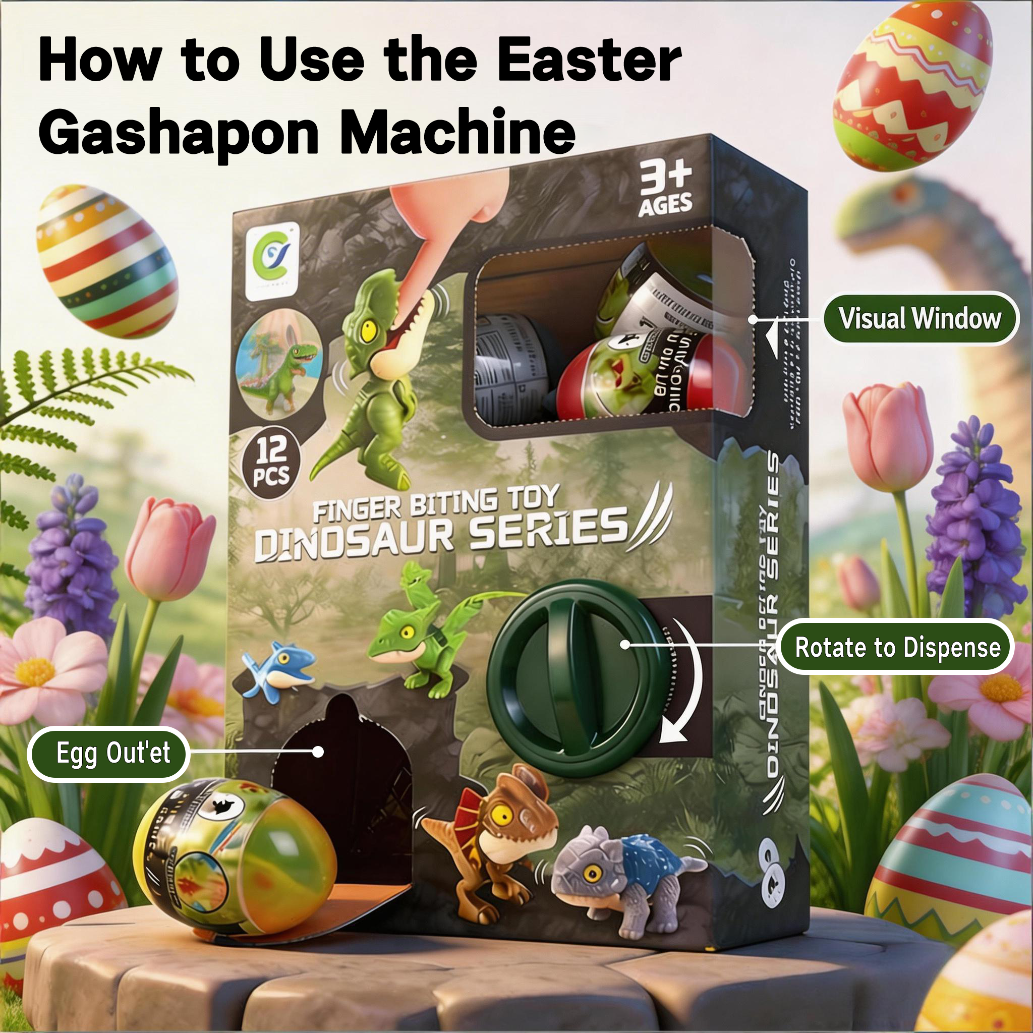 HNZENBW 12 Pcs Dinosaur Egg Dinosaur Gachapon Toy Set Biteable Fingertip Dinosaur Toy Set Easter Egg Christmas Party Gift forAge 3+