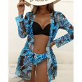 thumbnail image 1 of Traje de baño de tres piezas para mujer, cárdigan de malla con estampado de bikini dividido, 2 piezas, 1 of 4