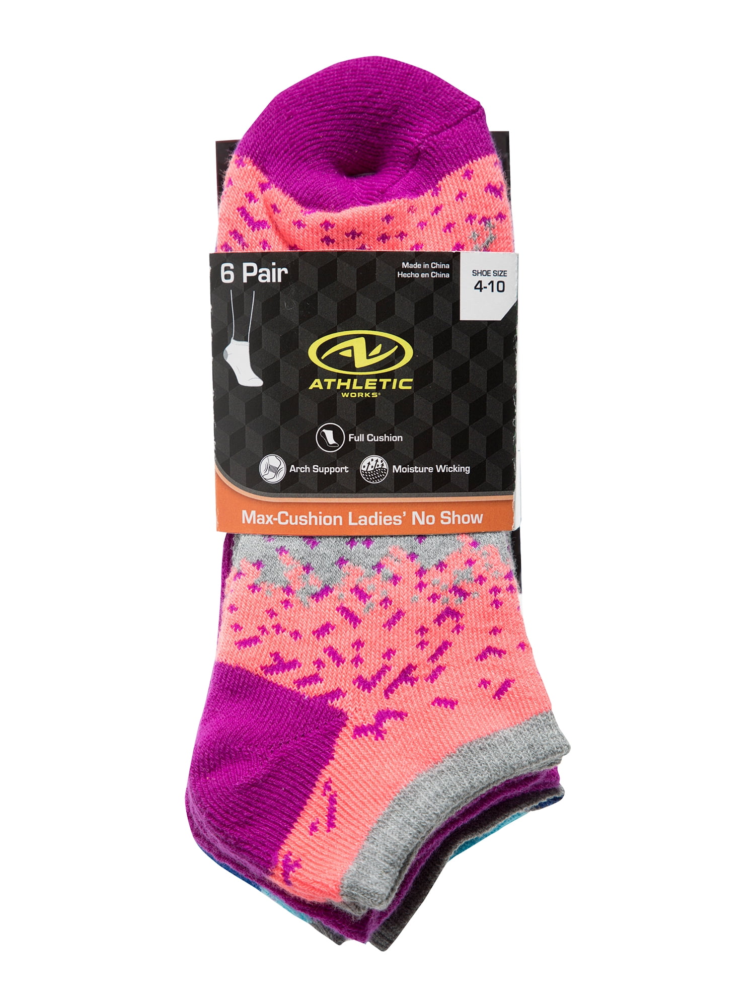 Athletic Works Women's Maxcushion Full Cushion No Show Socks, 6 Pairs