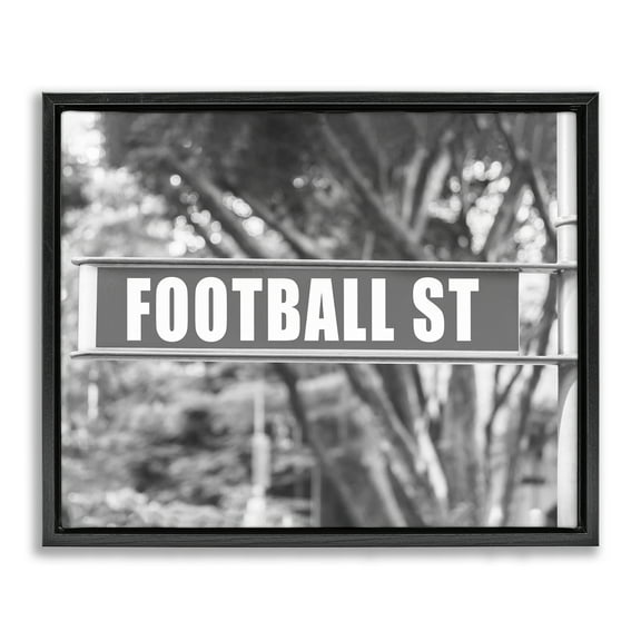 Stupell Industries Football Street Sign Sports Photography Black Floater Framed Canvas Art Print Wall Art, 21 x 17