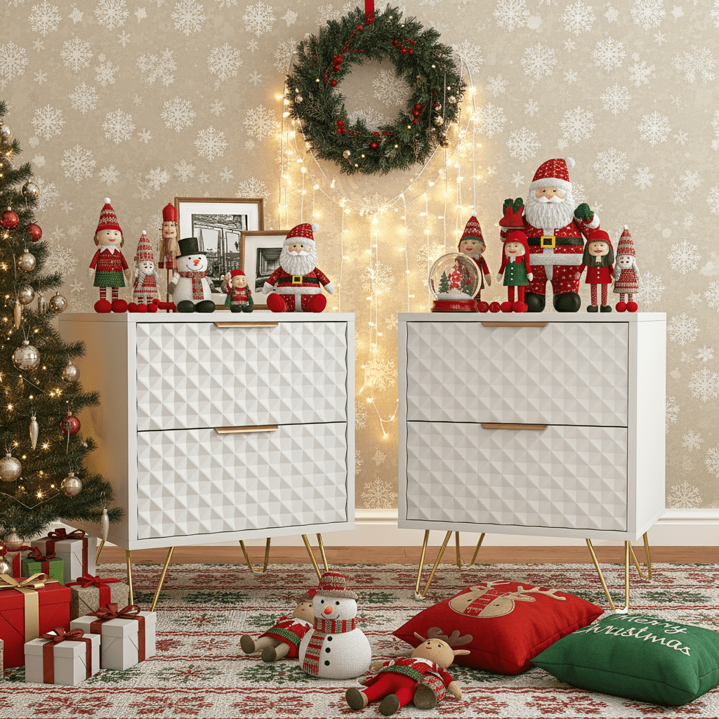 Resenkos 2 Drawer Bedroom Nightstand Set of 2 with Gold Metal Handle and Legs, White Bedside Table