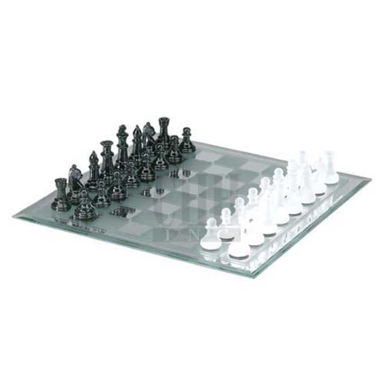 Chess46-001 Avant-Garde Black Frosted Glass Chess Set with Mirror Board The Art Wall SPORTS