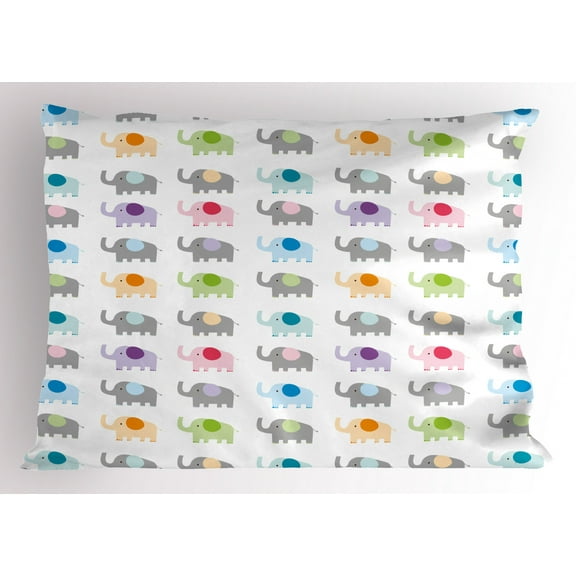 Ambesonne Cartoon Pillow Sham, Colorful Fun Elephants, 36" X 20", Multicolor