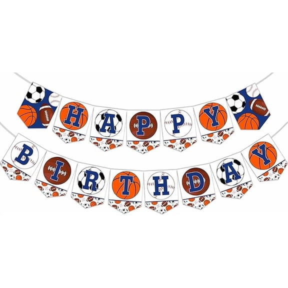 Sports Happy Birthday Banner Baseball Football Soccer Basketball Banner for Kids Boys All Star Sports Theme Birthday Decorations Party Supplies