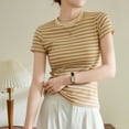 thumbnail image 6 of HOMBOM Blouses for Women Striped Trendy Beige Crew Neck Cotton Short Sleeve Slim Fit T-shirt XL, 6 of 8