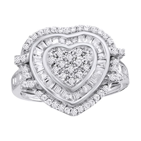 AFFY White Natural Diamond Double Frame Heart Ring in 10k White Gold