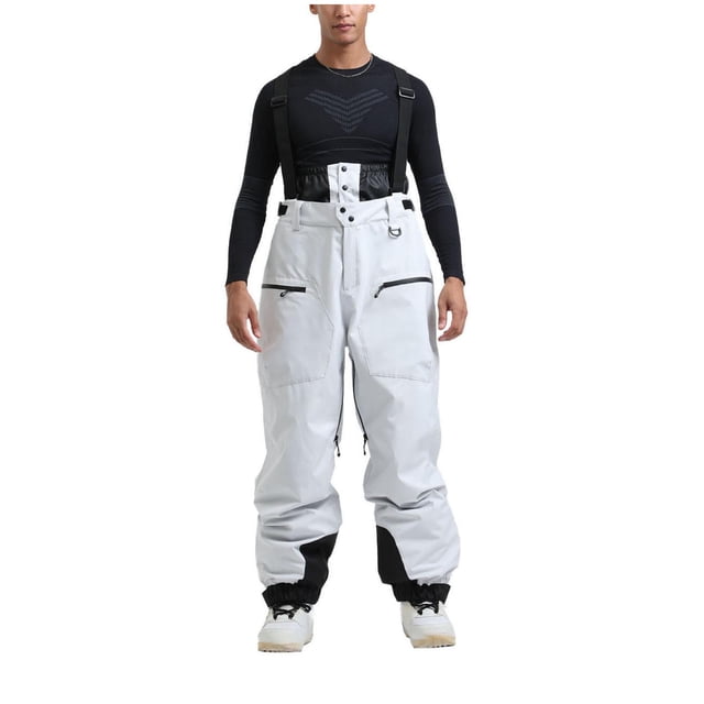 Fengqque Mens Snow Bibs Ski Pants Softshell Waterproof Insulated Ripstop Snowboarding Overalls Winter Gray 10(XL)