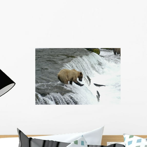 Brown Bear Trying to Wall Mural by Wallmonkeys Peel and Stick Graphic (18 in W x 12 in H) WM111150