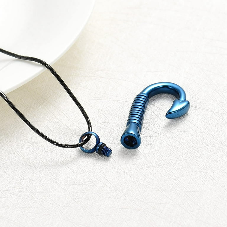Cremation Ash Necklace - Stainless Steel Fish Hook Urn Pendant For Ashes, Memorial Jewelry