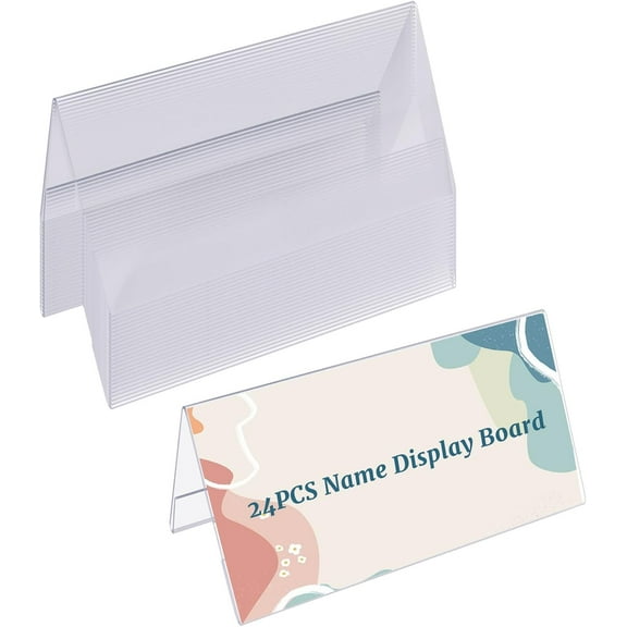 24Pcs V-Shaped Name Display Board 4.7x2.2x2.4inch Acrylic Desk Name Plate Holder Clear Plastic Shelf Label Holder