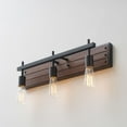 thumbnail image 3 of Mackay 3-Light Vanity Light, Faux Wood Finish, Matte Black Accents, 3 of 9