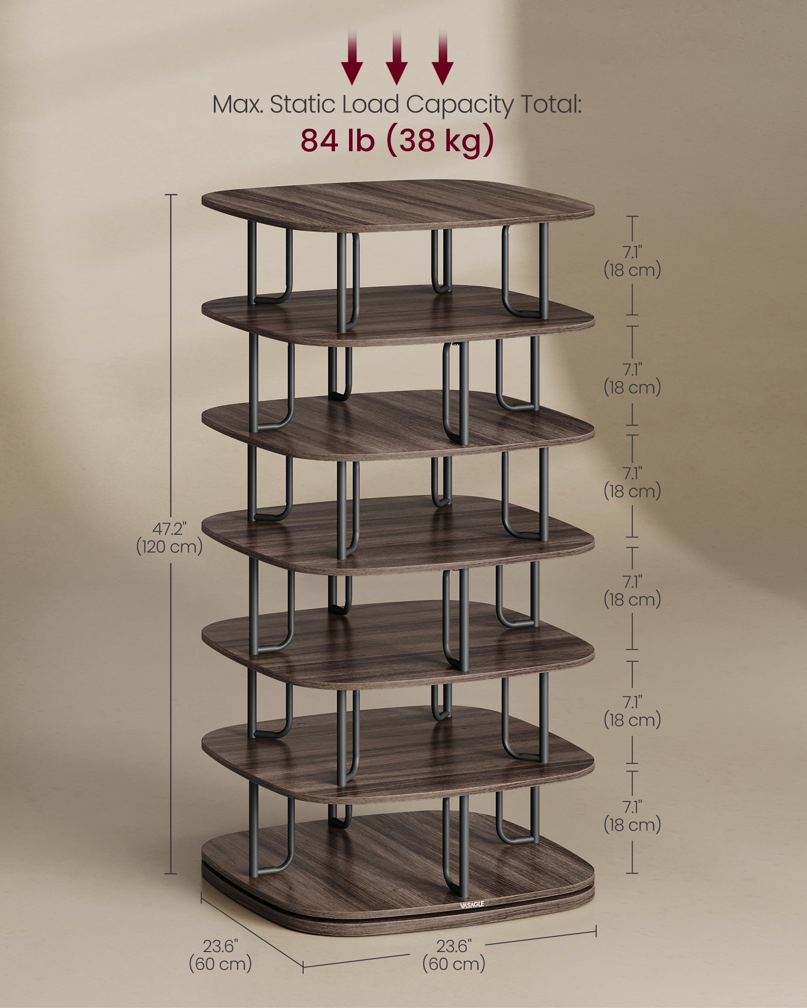 7-Tier Rotating Shoe Rack, 360° Spinning Shoe Organizer Tower for 28-35 Pairs, Sturdy Shoe Shelf for Entryway