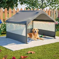 CQSXDA Extra Large Gray Dog House Tent with Sun Rain Cover and Ground Stakes, Indoor Outdoor Shelter for Pets - 4' x 4' x 3.3'