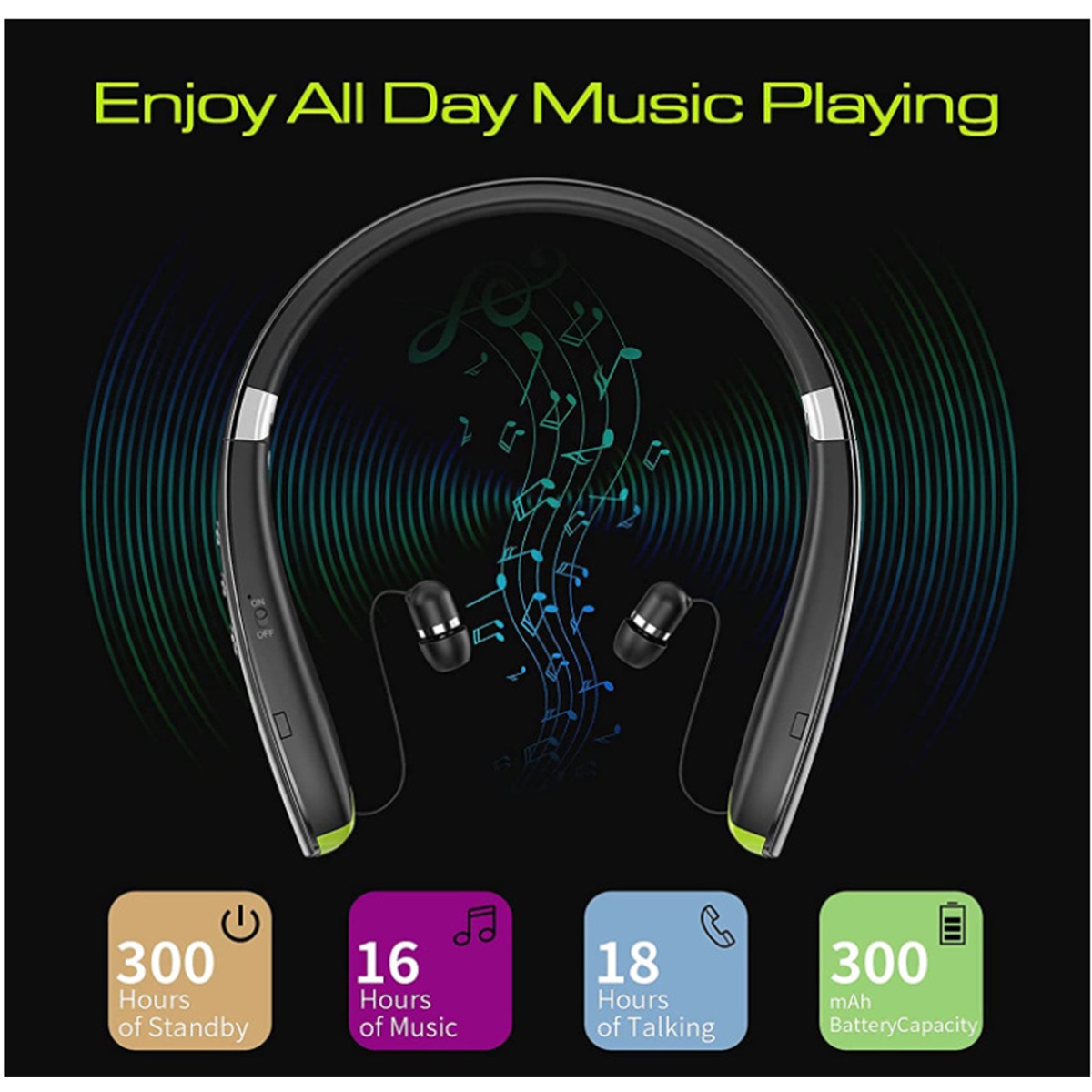 SX-990 Stereo Bluetooth Headphones 5.0 Folding Universal Sports Music Headphones SX990 Hanging Neck Wireless Headphones,Black