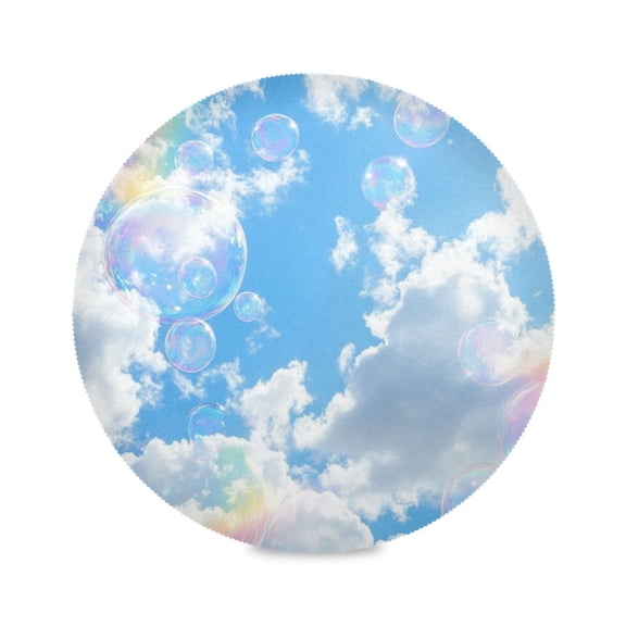 Round Plate Mat 15.4x15.4 Inchesx1 Placemat Table Mat Kitchen Mat Coffee Mat Fabric Thick, Strong Wear-Resistant, Heat Resistance Blue Sky Colorful Bubbles