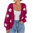 thumbnail image 2 of Lutiedan Knit Cardigans for Women Daisy Floral Open Front Cardigan Sweater Long Sleeve V Neck Fall Sweater Coats S-L, 2 of 8
