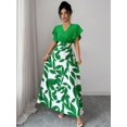 thumbnail image 5 of Elegant Green Leaf Pattern Wrap Cap Sleeve Fitted Maxi Dress For Women Spring Summer, 5 of 8