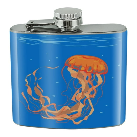 Underwater Orange Medusa Jellyfish Stainless Steel 5oz Hip Drink Kidney Flask