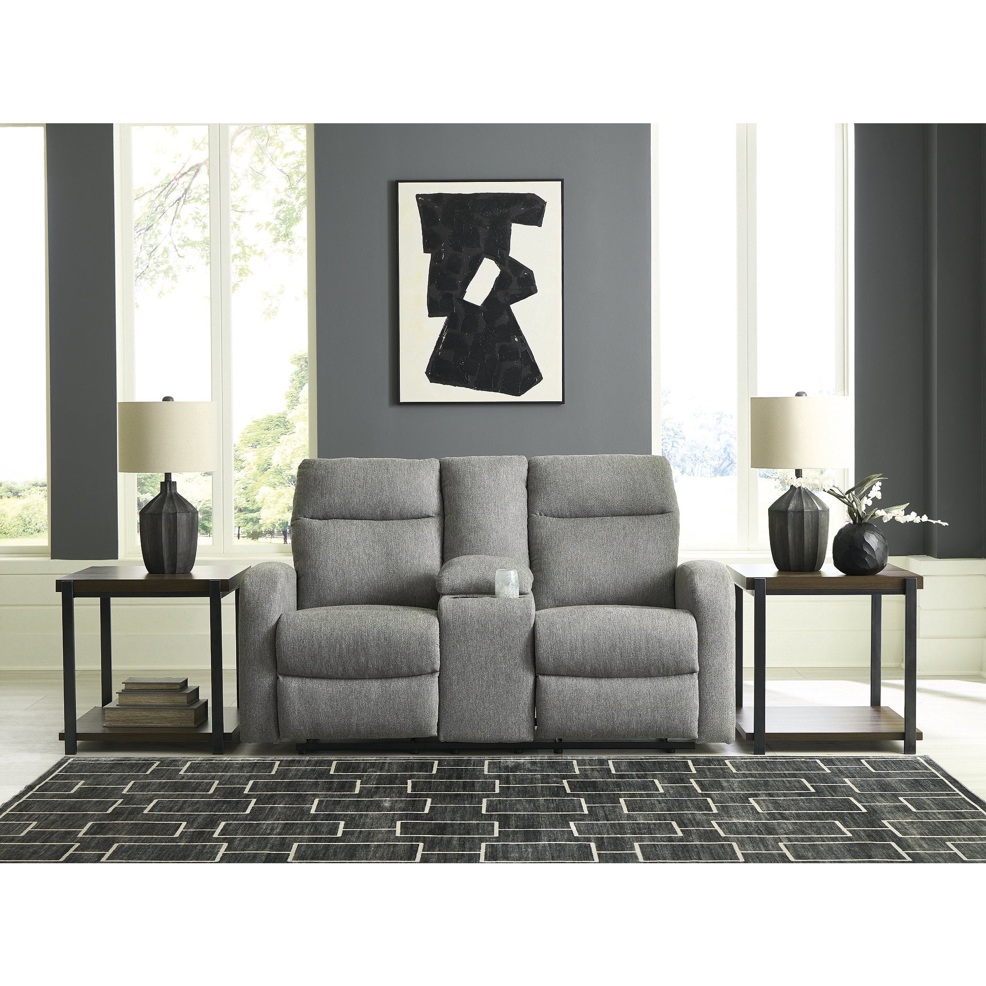 Signature Design by Ashley Carrigan Lane Gray Reclining Loveseat with Console