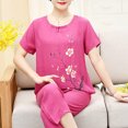 thumbnail image 3 of KIHOUT Plus Size Women's Summer Printed Loose Pajama Two Piece Set Short Sleeve Round Neck Top Elastic Waist Capris Pants Set Ladies Classic Pajama Set XL-4XL, 3 of 3