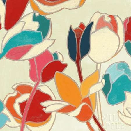 Cloisonne Tulipe II Turquoise and Indigo Vignette Canvas Art - Shirley Novak (24 x 24)