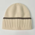 thumbnail image 2 of Xfvqtps Unisex Beanie for Men and Women Knitted Stripe Vintage Hip Hop Stretch Soft Windproof Coldproof Warm Outdoor Winter Skull Cap Beige, 2 of 4