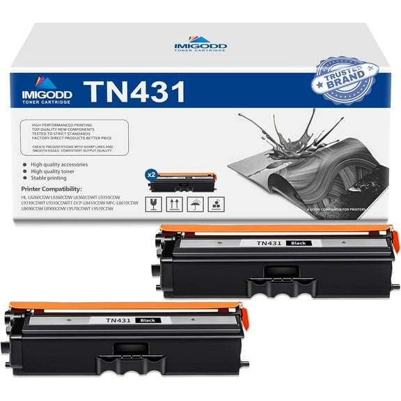 2-Pack TN431 Black Toner Cartridge Replacement for Brother 3,500 Pages with HL-L8260CDW L8360CDW L8360CDWT L9310CDW L9310CDWT L9310CDWTT DCP-L8410CDW MFC-L8610CDW L8690CDW L8900CDW L9570CDWT Printer