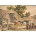 thumbnail image 3 of Robert Hills 14x11 Black Modern Framed Museum Art Print Titled - Farmyard with Horses Waiting, 3 of 5