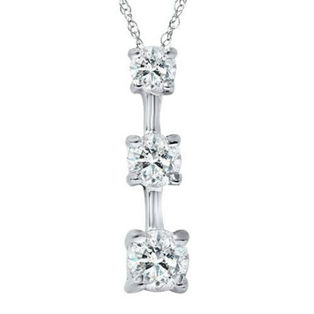 2 cttw 3 Stone Round Diamond Pendant Necklace 14k White Gold