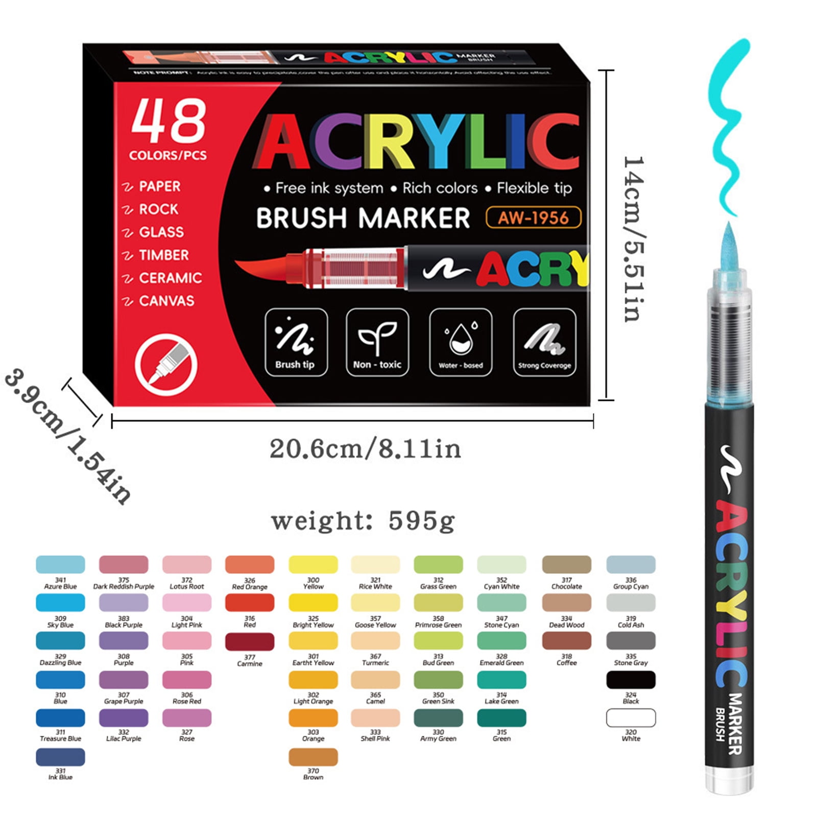 Liquid Acrylic Paint Marker Soft Brush Tip Acrylic Paint Pen for Card Making Drawing Coloring Scrapbooking Journaling