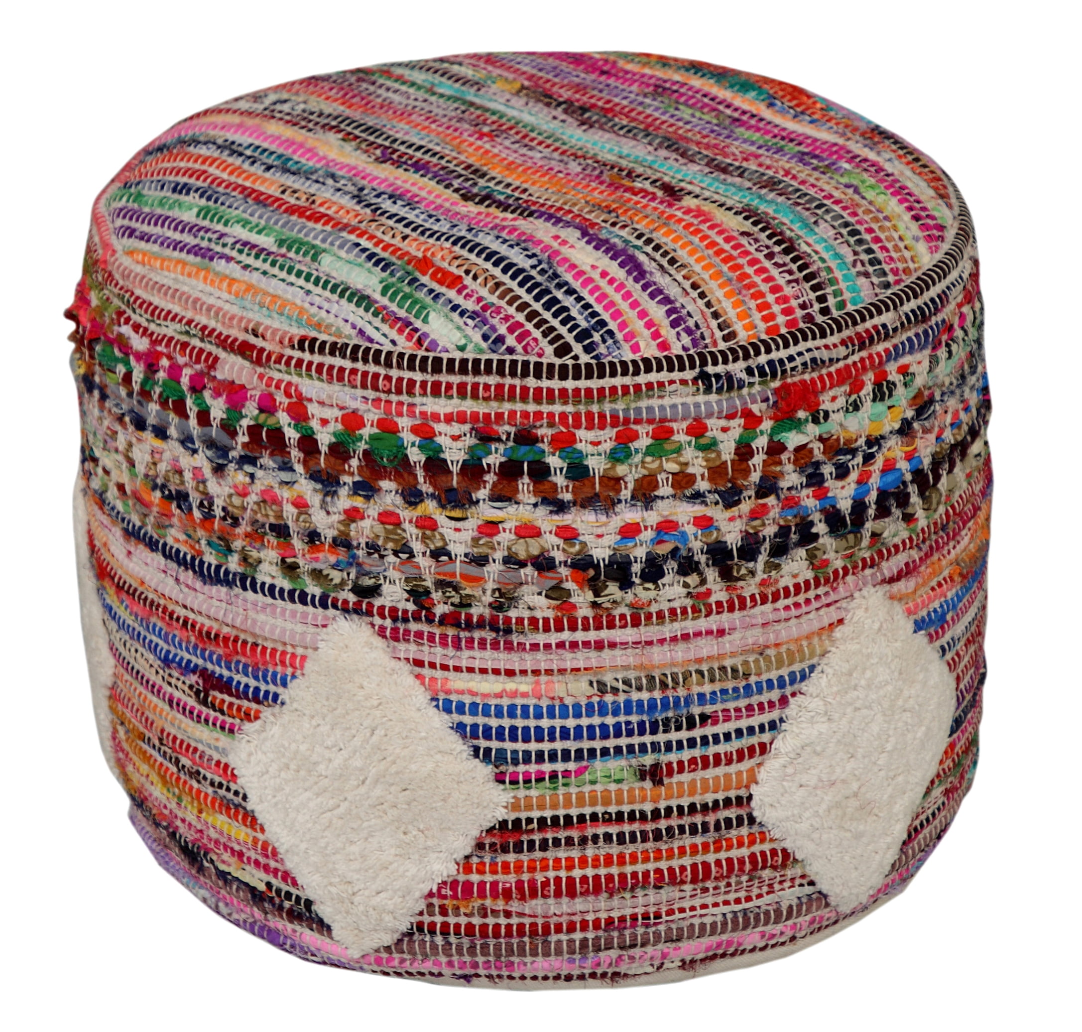 LR Home Diamond Multicolor Hand Tufted Cotton & Polyester Modern Pouf